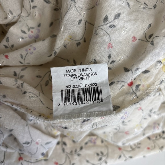 Avaasa Ivory Floral w/metallic A-line Flared Kurta Maxi Dress 3/4 Sleeves Sz L - Picture 9 of 10